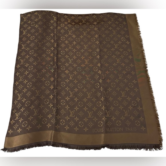 NEW LV Shawl + COA Louis Vuitton Brown Sparkle Monogram Scarf - Picture 1 of 5